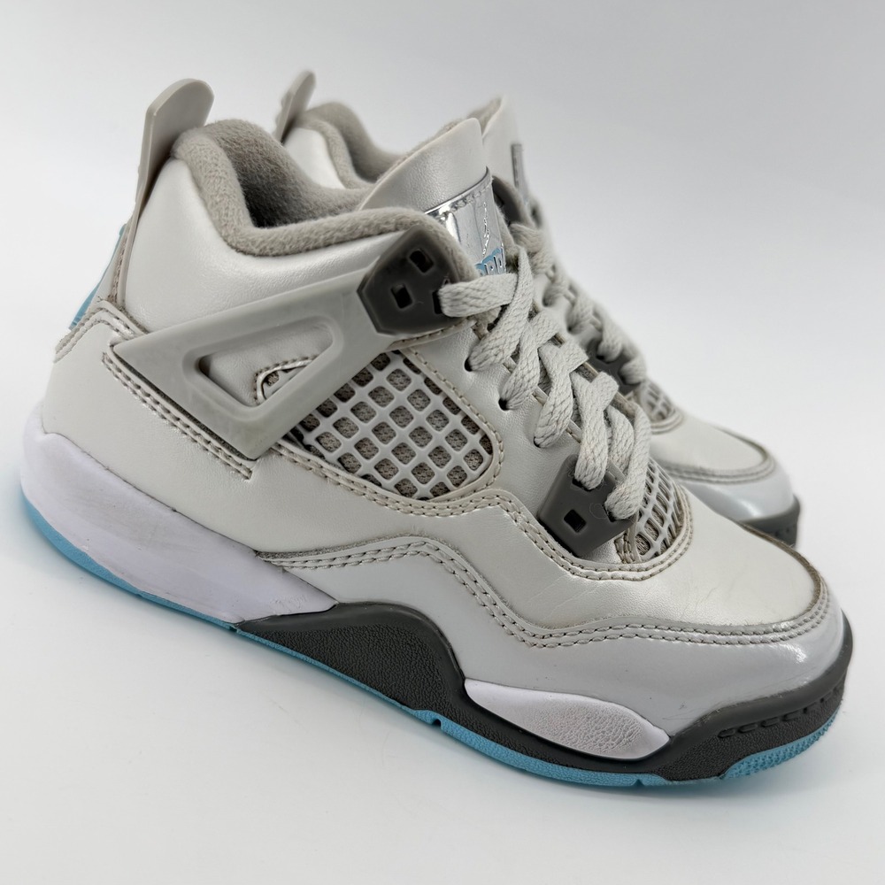Jordan 4 Retro Kids Size 11C Photon Dust Silver Laser Blue Sneakers HV4682-014